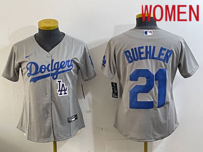 Women Los Angeles Dodgers #21 Buehler Grey Game 2024 Nike MLB Jersey style 11215->women mlb jersey->Women Jersey
